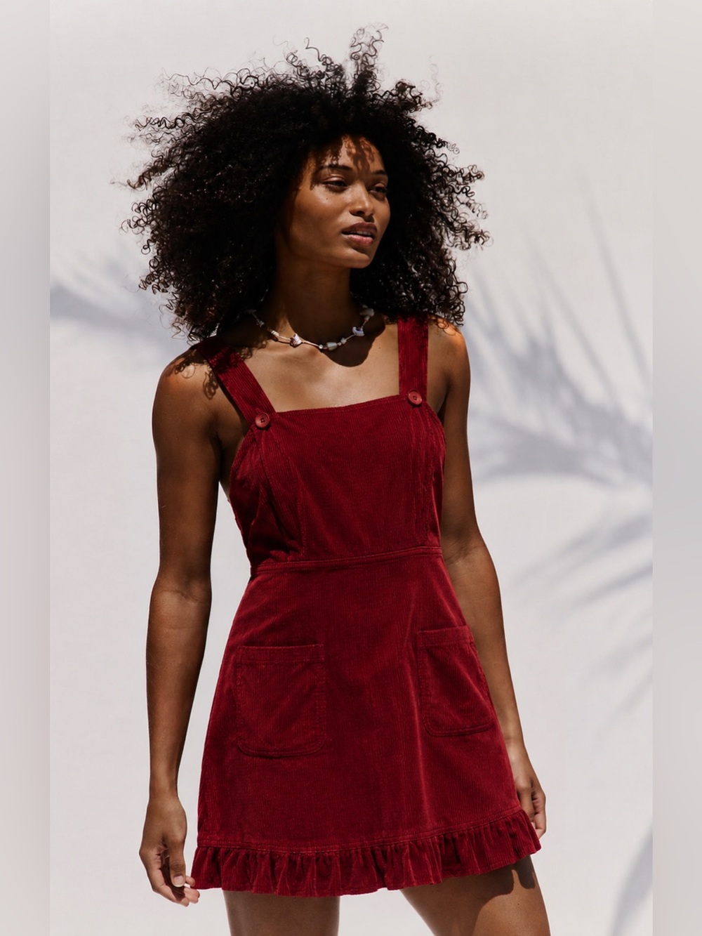 Women’s Burgundy corduroy Ruffle Hem Pinafore Dress